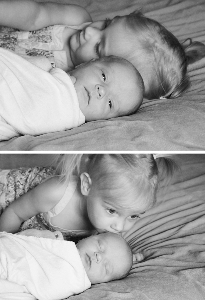 siblings, sisters, baby, kiss, portrait, black and white